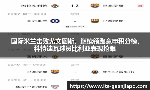国际米兰击败尤文图斯，继续领跑意甲积分榜，科特迪瓦球员比利亚表现抢眼
